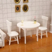 5 件装装饰房屋餐桌和椅子 DIY 微型套件厨房家具透明漆木制房屋家具木制装饰汽车模型套装，装饰房屋装饰配件，1：12 木制彩色餐桌和 4 把椅子微型模型套装，圣诞礼物 - 彩色 - 查看 9