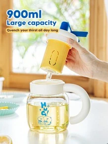 1 个 900 毫升/30 盎司玻璃杯，硅胶防滑手柄和可拆卸茶隔层，带吸管盖和贴纸。耐高温，可自制饮料。适合家庭用水瓶 - 白色 - 查看 7