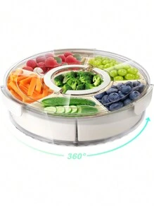 1pc Food Container Box With Divider Tray, Lid And Handle, Portable Rotating Snack Platter, Suitable For Candies, Fruits, Nuts, Snacks, Party, Entertainment, Picnic Christmas Gift