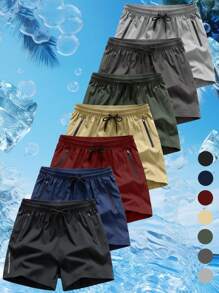 3 Stück/Set Boyfriend Stil Herren Shorts mit Tunnelzug Taille, Reißverschlusstaschen, vielseitig einsetzbar für Lässig Sport