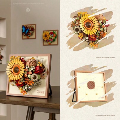 Novo produto Moldura de flor - Conjunto de blocos de construção de decoração artesanal da série Bloom, artesanato de decoração de mesa - flores e borboletas florescendo, decoração de parede para sala de estar, ideia de presente para dia dos namorados/aniversário