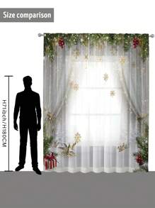 1 pieza Cortina transparente de decoración navideña con árbol de Navidad y campanas iluminadas, adecuada para sala de estar, dormitorio, cocina, para decoración navideña - Multicolor - Ver 10