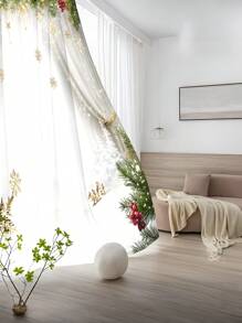 1 pieza Cortina transparente de decoración navideña con árbol de Navidad y campanas iluminadas, adecuada para sala de estar, dormitorio, cocina, para decoración navideña - Multicolor - Ver 8