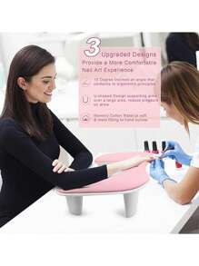 Reposa brazos para técnicas de manicura: Soporte en forma de U para el brazo de manicura y uñas, grande, de color negro, de piel sintética de microfibra y PU, cojín de descanso para la mano para acrilico (color rosa) - Rosa - Ver 4