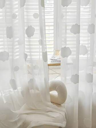 1 Styck Söt Vit Jacquard Moln Tyll Gardiner För Sovrum, Vardagsrum Tyll Gardiner Barnrum Kontor Heminredning