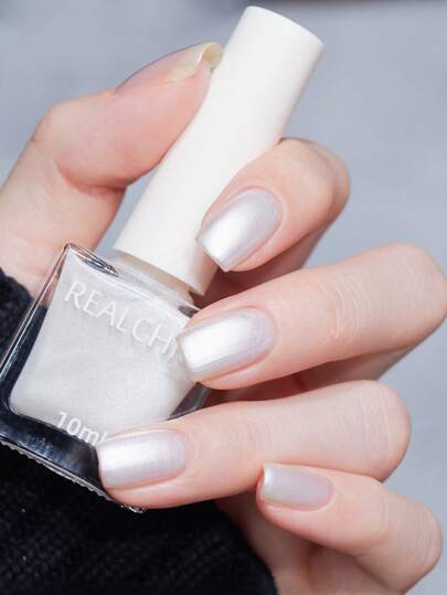 REALCHIC 10ml/Bottle White Pearl Water-Based Nail Polish, Quick Drying, Long-Lasting, Peelable, Odorless, Suitable For Wedding Manicure, Ideal For Students And Nail Technicians In Nail Salons, Also A Great Gift And Choice For Spring/Summer Manicure