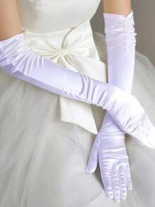 1双女式超长肘上双排仿珍珠塔夫绸缎面新娘婚礼手套秋季配饰 - 彩色 - 查看 2