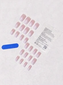 24 Stück französische weiße Quadrat-Kurznägel mit Farbverlauf, Fake Nägel für Halloween & 1 Stück Gel-Paste & 1 Stück Feile, Nagelzubehör