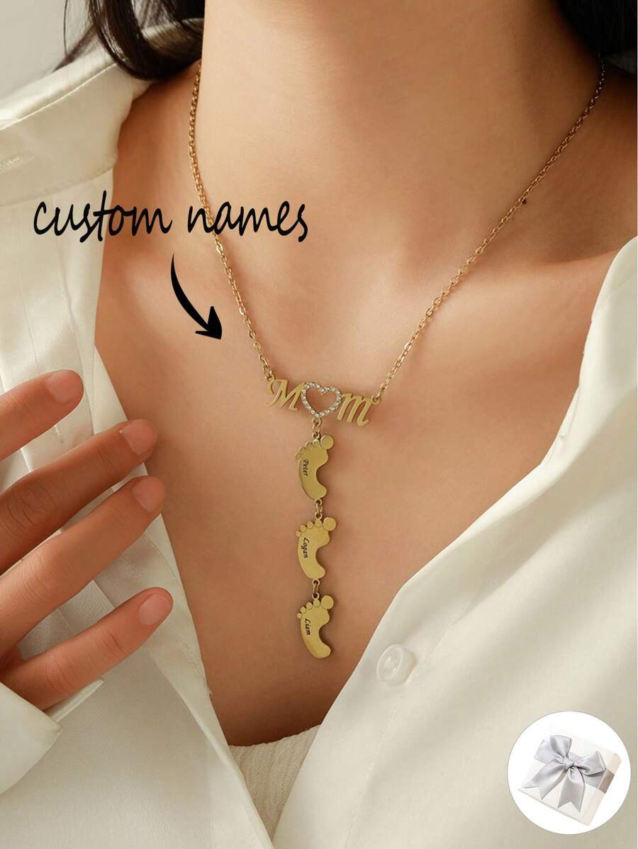 1 Vòng cổ nhiều tên dành cho mẹ và con được cá nhân hóa Quà tặng ngày của mẹ, Mặt dây chuyền tên chân của mẹ, Vòng cổ khắc tên bé dành cho phụ nữ, Quà tặng ngày của mẹ, Quà tặng Giáng sinh - Vàng - Xem 1