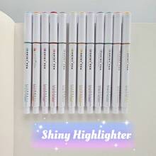 4/12pcs Glitter Shiny Highlighter Marker Pens, Colorful Painted Stationery School Supplies, Random Colors Back To School