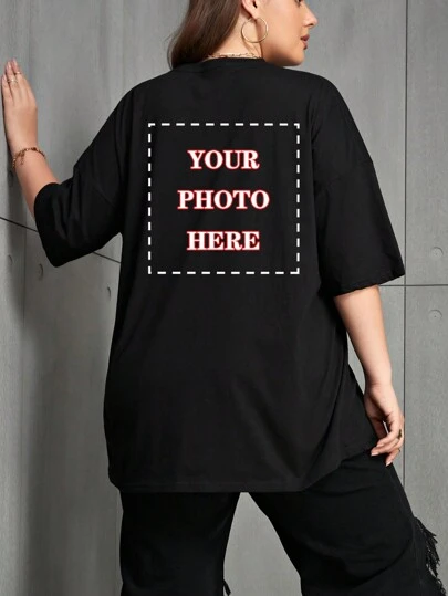 Customized Photo Printed Loose Fit Round Neck T-Shirt For Women, Plus Size, Personalized Design For Birthday, Valentine's Day, Mother's Day, Party, Anniversary, Halloween, Christmas, Team Uniform, Charity Group, Family/Friends/Pets Photo