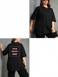 定制照片印刷宽松圆领 T 恤，女士加大码，个性化设计，适合生日、情人节、母亲节、派对、周年纪念、万圣节、圣诞节、团队制服、慈善团体、家人/朋友/宠物照片 - 黑色 - 查看 3