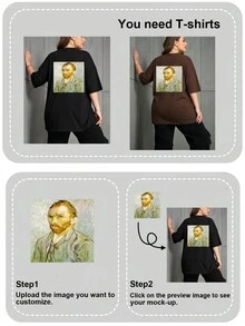 定制照片印刷宽松圆领 T 恤，女士加大码，个性化设计，适合生日、情人节、母亲节、派对、周年纪念、万圣节、圣诞节、团队制服、慈善团体、家人/朋友/宠物照片 - 黑色 - 查看 4