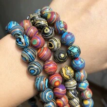 4-10 毫米天然石多色孔雀石孔雀珠用于珠宝制作圆形隔珠 DIY 手链配件 15 英寸 - Beads - 查看 5