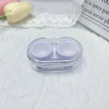 1 件简约透明便携式隐形隐形眼镜盒，带镊子、小杆和夹子、收纳盒 - 紫色 - 查看 6