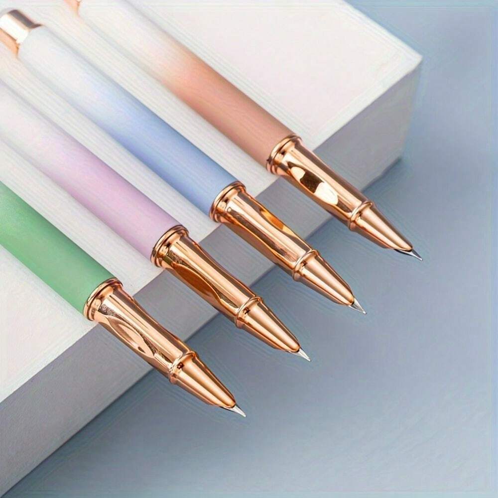 4pcs/Set Student Erasable Metal Ballpoint Pens, 0.38mm Fine Point