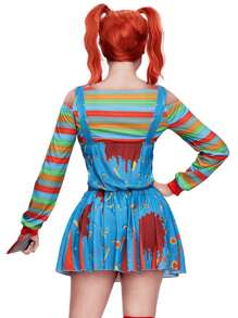 Joyfy Women Halloween Terrifier Doll Costume ,Creepy Doll Costume Women For Halloween Costume Adult, Killer Doll Costume - 藍色 - 查看 4