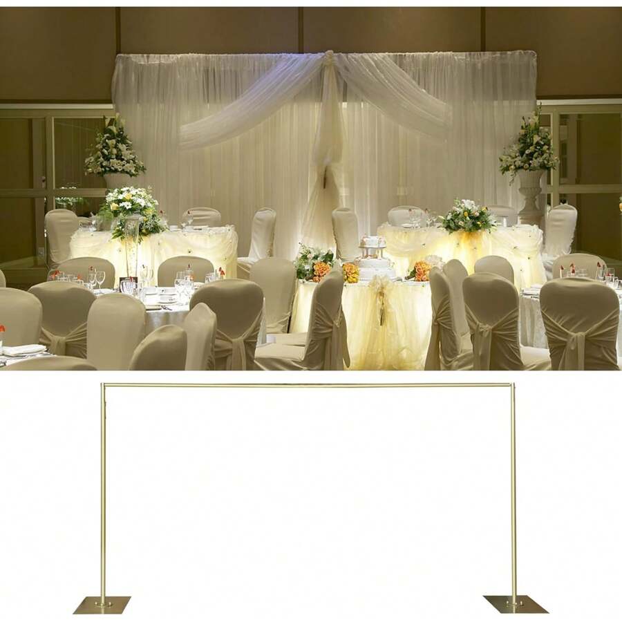 Futchoy Professional Backdrop Stand Pipe Kit,10'x 10' Heavy Duty Adjustable Height Background Support System Curtain Frame Telescopic With Steel Base For Wedding Party Photography Show Display,Gold Party Favors Room Decor Bride - 彩色 - 查看 1