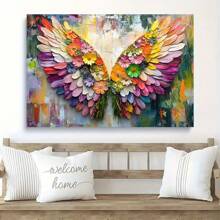 1pc Flower Wing Angel Wing Oil Painting Printed Poster, Framed Home Decoration Painting, Perfect Gift For Beautiful Girls, Suitable For Hanging Bedroom, Dining Room, Living Room, Bathroom Wall Decoration, Ideal Wall Art Decoration - 彩色 - 查看 1