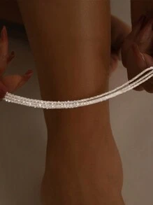 1 件优雅三层闪亮线性女士脚链，时尚单品适合日常穿着、摄影、度假 - 銀色 - 查看 3
