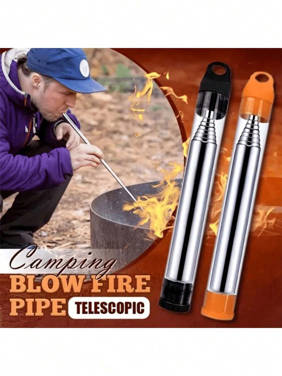 Bếp lò chống gió, chịu lửa bằng thép không gỉ - Ống dập lửa di động, có thể kéo dài và bền chắc, thích hợp cho cắm trại, leo núi và du lịch.