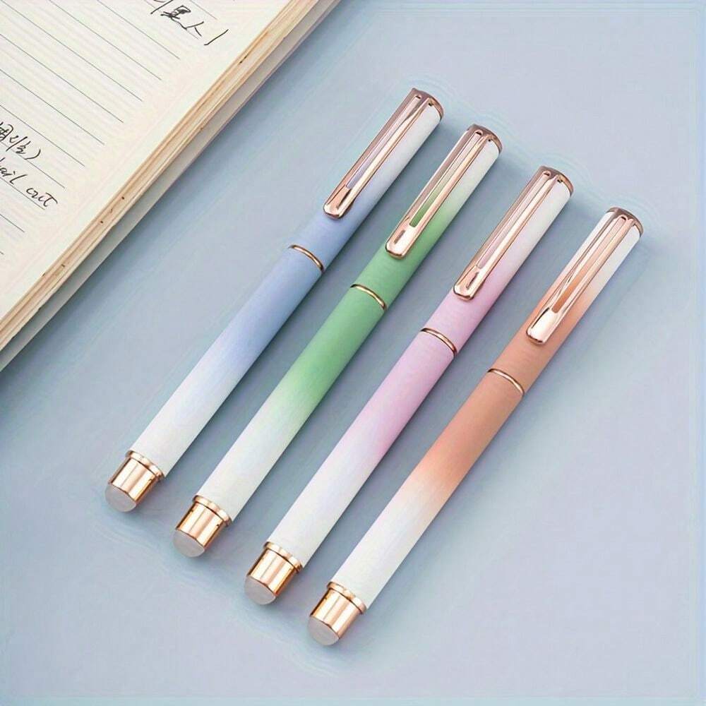 4pcs/Set Student Erasable Metal Ballpoint Pens, 0.38mm Fine Point