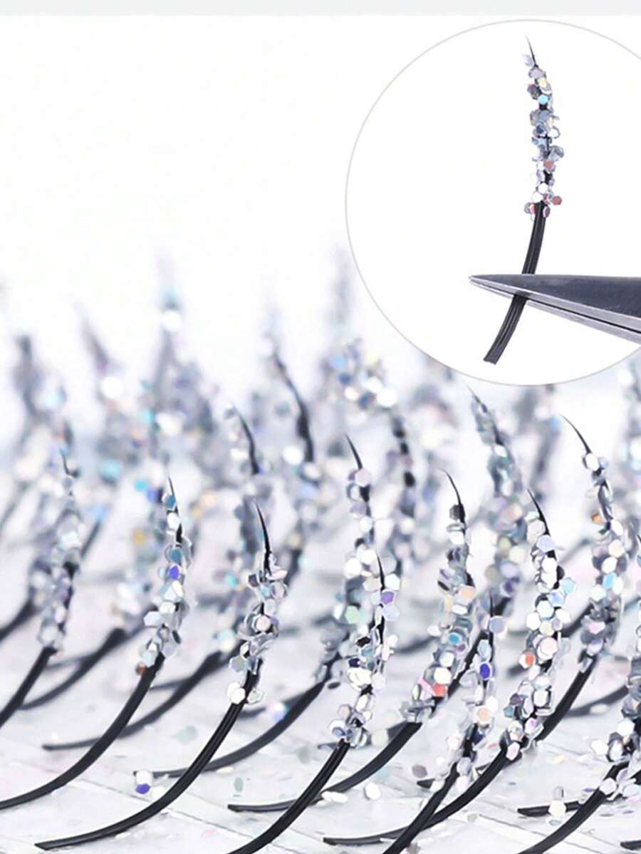 Shiny Eyelash Extension In Gold, Silver And Pink, Single Pointed Eyelash For Daily, Party, Wedding, Christmas, Sparkle Fake Eyelashes Lash Clusters, Eyelash Clusters, Individual Eyelashes, Lashes, Fake Lashes - C - View 1