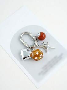 1pc Unisex Heart Shaped Asymmetrical Dice Design Keychain, Bag Pendant Halloween Valentine's Day Valentines Car Accessories Bag Charm