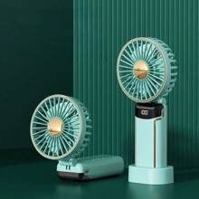 Digital Display Mini Portable Fan Household Digital Small Electric Fan Portable USB Rechargeable Foldable Fan-X026B - 藍色 - 查看 2