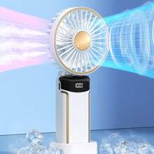 Digital Display Mini Portable Fan Household Digital Small Electric Fan Portable USB Rechargeable Foldable Fan-X026B - 藍色 - 查看 8