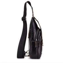 Genuine Leather Sling Bag For Men Women Multi-Pocket Chest Bag Crossbody Daypack Shoulder Bag Purse Water Resistant Lightweight - 黑色 - 查看 3