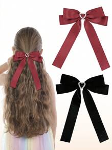 2 piezas Pinzas para el cabello con corazón y lazo con strass para niñas, estilo académico fresco y versátil