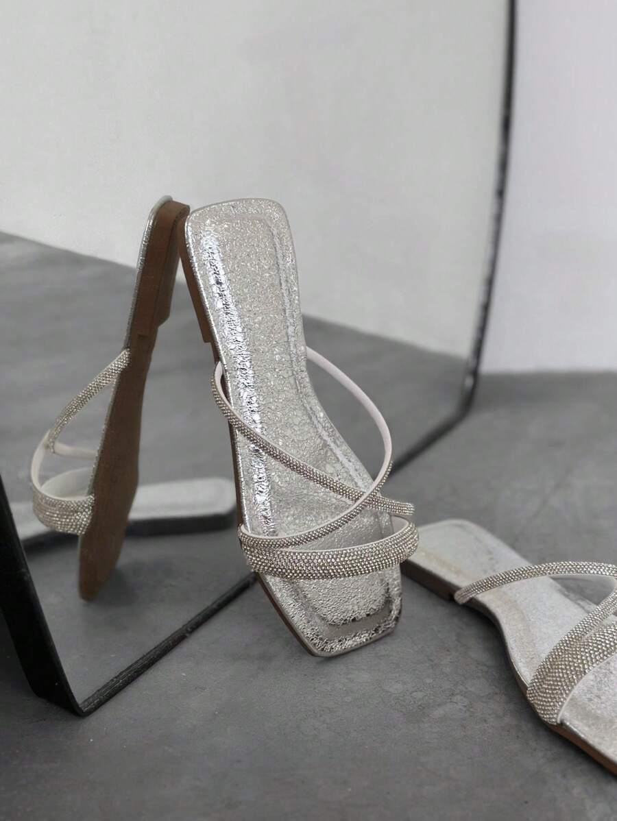 Silver Rhinestone Flats Moda de Mujer SHEIN México