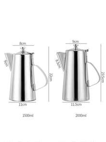 1pc Thick Stainless Steel Cold Water Pitcher With Flat Lid, Hotel/Tea Pot, Long Spout, Large Capacity Juice Carafe
