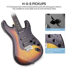 Guitarra eléctrica de 39 pulgadas de tamaño completo, kit de guitarra eléctrica de Body sólido, pastilla HSS, kit de iniciación que incluye amplificador, bolsa, capo, correa, cuerdas, afinador, cable, púas, guitarra eléctrica para principiantes - Pastillas HSS AMY-30 de Sunset Color - Ver 5