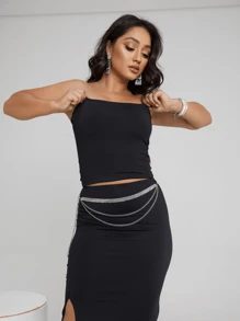 Foreign Set With Long Skirt And Strapless Crop Top - Black - View 4