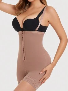 1pc Plus Size High Waist Slimming Shorts With Waist Trainer - Brown - View 7