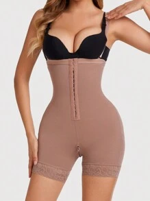 1pc Plus Size High Waist Slimming Shorts With Waist Trainer - Brown - View 10