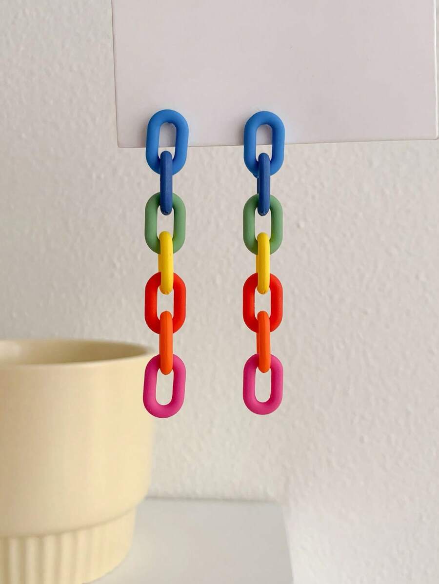 1 Pair Casual Multi-Color Chain Drop Earrings - Multicolor - View 1
