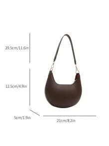 Hot Search Crescent Handtas, 1 Stuk, Massief Acryl Ketting Decoratie, PU, Draagbare, Elegante Rits Schoudertas Handtas Geschikt Voor Meisjes Om Te Reizen En Dagelijks Te Gebruiken