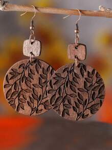 1 Coppia Di Orecchini Pendenti In Legno A Foglia - Design Stile Vintage Autunnale Per Donne | Perfetti Per Uso Quotidiano E Vacanze