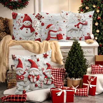 Capas de almofadas de Natal Papai Noel, boneco de neve, gnomo de Natal e rena, decoração de feriado, sofá-cama de sala de estar lavável e aconchegante, capa de almofada de decoração para casa, Natal