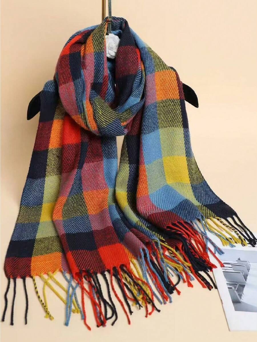 街头格子印花围巾优雅围巾适合休闲周末穿着冬季秋季