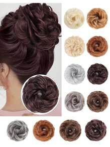 1个凌乱发髻波浪卷发髻发圈假发接发合成发髻，适合女性和女孩，混合金色和灰金色棕色蓬松盘发发髻假发片 - 彩色 - 查看 3