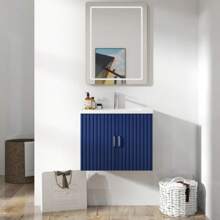 24" Floating Wall Mounted Bathroom Vanity With White Porcelain Sink And Soft Close Doors
