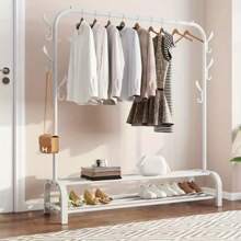 Clothes Rail Heavy Duty Clothing Rail For Bedroom Metal Garment Rack 110x33x150cm Clothing Rack With 2 Tier Shoe Storage Shelf And 6 Side Hooks Coat Rack Hanging Rail For Clothes