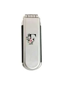 1 pièce Miroir de maquillage et de cheveux 2-en-1 pliable - Portable, de table, lettres noires fleuries A-Z, outil de beauté contemporain pour voyager. Peigne pliant avec miroir de maquillage, facile à transporter, parfait pour les voyages, les sorties, l'utilisation. Peigne à coussin d'air double usage, accessoire de massage du cuir chevelu, produit de voyage, fournitures scolaires, accessoires de vacances essentiels - Argent - Voir 35