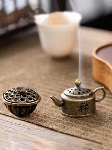 1 pièce Mini théière brûle-encens, petit brûleur d'aromathérapie, brûleur d'encens de bois de santal vintage - cyan antique - Voir 10