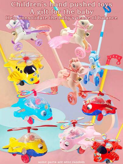 Toddler Push Ride-On Toy, Push & Pull Horse Design, With Wings & Bell, Interactive Learning Walker Toy, Outdoor Activity Toy, Suitable For Ages 3 To 7, Baby Walking Helper, With Sounds & Blinking Eyes, Color Random