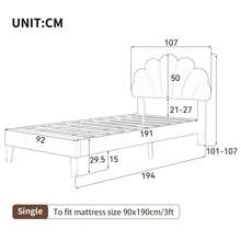 Flieks 3ft Single Upholstered Velvet Bed Frame, With Adjustable Chic Petal Headboard, Velvet Platform Bed Frame With Solid Wood Slat, No Box Spring Needed, Easy Assembly - Pink - View 5